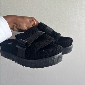 UGG Black Fluffy Slide Sandals
